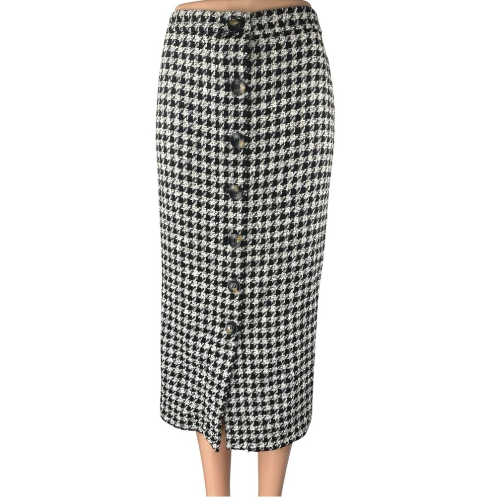 Size M — Zara Checkered Tweed Houndstooth Midi - Maxi Pencil Skirt